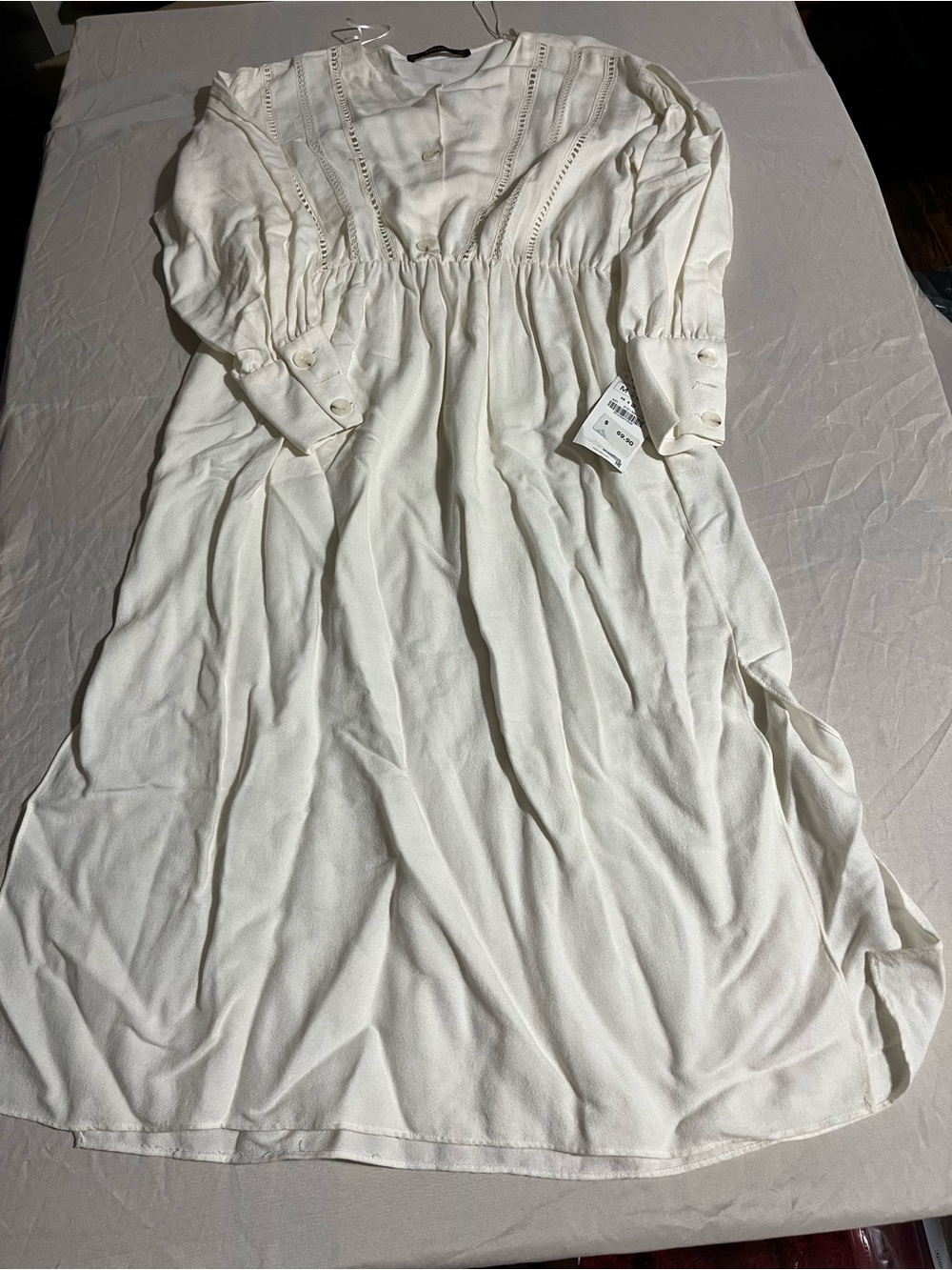 Zara Cream Long Sleeve Button-Cuff Maxi Dress Women’s Size Medium NWT